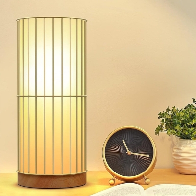 LED Gold Cylinder Table Lamp Desk Lamp Nightstand Lamp Bedside Lamp with Cage Wooden Base for Living Room Bedroom Office Kid Room Hotel Reading