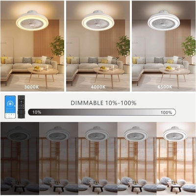Modern Low Ceiling Fan and Light, Bladeless Remote Control Ceiling Fans, Enclosed Fandelier Flush Mount with Light for Bedroom Kitchen