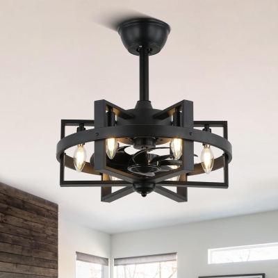Black Caged Ceiling Fan with Lights, Enclosed Modern Ceiling Fan with Light and Remote, Low Profile Bedroom Ceiling Fans Living Room Fan