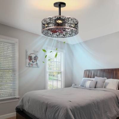 Bedroom Ceiling Fans with Lights, Small Farmhouse Ceiling Fan with Light and Remote, Industrial Caged Ceiling Fan for Living Room Bedroom Kitchen