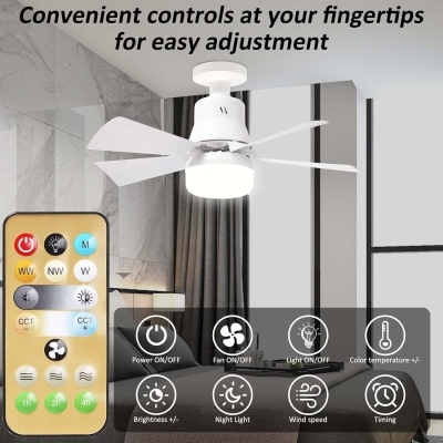 Dimmable Socket Fan Light with Remote, Small Ceiling Fan for Living Room Bedroom