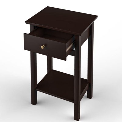 Black End Side Table with Storage Drawer Shelf