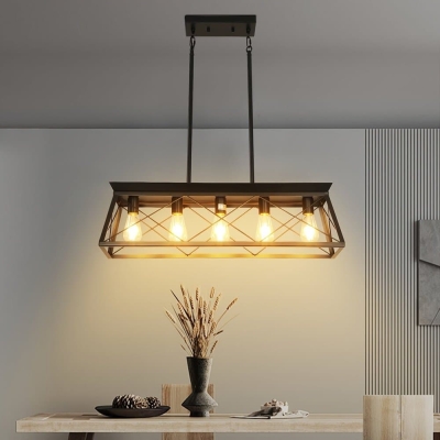 5-Light Linear Pendant Lighting for Kitchen Island, Hanging Ceiling Lights for Dining Room, Rustic Pendant Light Fixtures