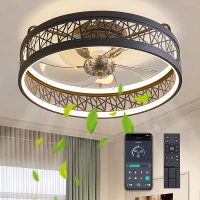 20 in. Bladeless Flush Mount Bedroom Ceiling Fans with Lights, Caged Low Profile Ceiling Fan with Lights and Remote