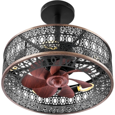 Industrial Caged Ceiling Fan with Lights, Small Black Ceiling Fan with Light and Remote, Farmhouse Ceiling Fan for Living Room Bedroom Kitchen