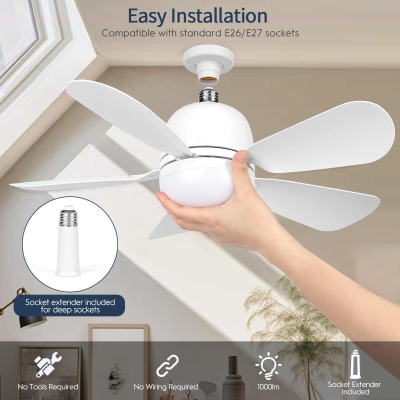 Socket Fan Light, Dimmable Small Ceiling Fan with Light and Remote for Bedroom Kitchen, Garage Ceiling Fan