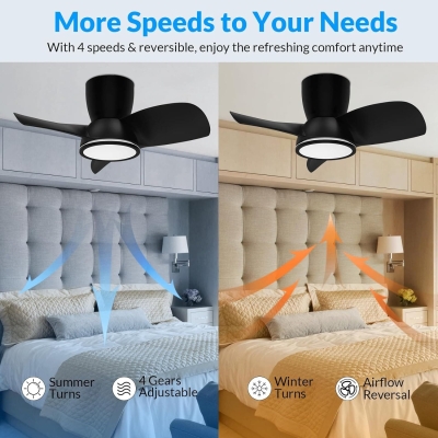 30 in. Flush Mount Ceiling Fans, Ceiling Fan with Lights and Remote, Quiet Low Profile Ceiling Fan with Light for Bedroom Kitchen Patio
