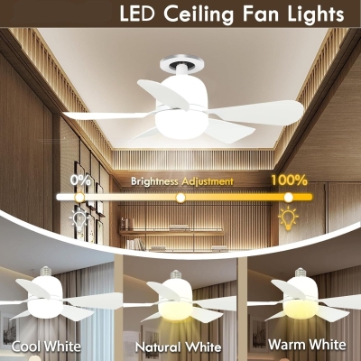 20 in. Small Light Socket Fan Ceiling Fan with Lights and Remote, 5 Blades White Socket Ceiling Fan for Bedroom Kitchen Living Room Dining Room
