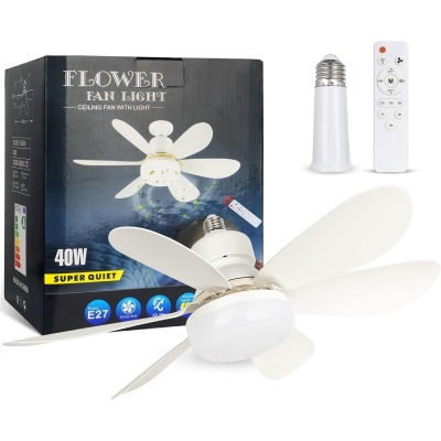 Socket Ceiling Fan Light with Remote, Screw In Wireless Ceiling Fan for Garage, Indoor Ceiling Fan for Kitchen Bedroom Living Room Laundry Room Balcony
