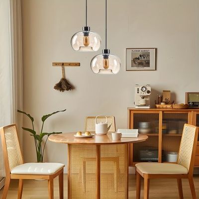 Set of 2 Globe Hanging Pendant Lighting Fixture with Amber Raindrop Glass