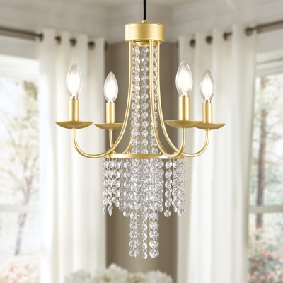 4-Light Luxury Gold Crystal Pendant Light, Modern Candle Ceiling Pendant Light Fixture for Kitchen Island Dining Room Hallway Foyer Bedroom