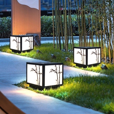 Solar-Powered Outdoor LED Light with Bamboo Pattern Acrylic Shade, Stainless Steel Body, and Warm Bright Light for Yard Landscape Decoration