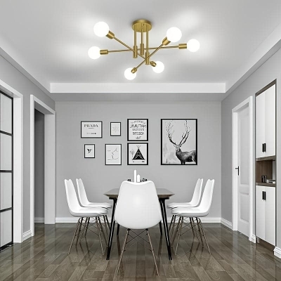 Set of 2 Gold Mid-Century Ceiling Light, 6-Light Sputnik Semi-Flush Mount Ceiling Light