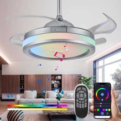 42 in. Bluetooth Ceiling Fan with Light and Speaker APP Control, Retractable Reversible Ceiling Fan Chandelier for Bedroom Living Room