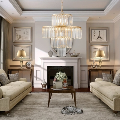 12-Light French Gold Plus Transparent Crystal Geometric Chandelier, Modern Crystal Chandelier Pendant Light Fixture for Dining Bedroom Living Room