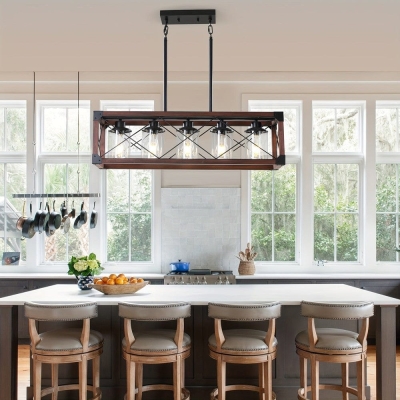 Farmhouse Pendant Fixture for Dining Room, 5-Light Kitchen Island Pendant Light, Retro Pendant Light Fixture for Living Room Dining Room