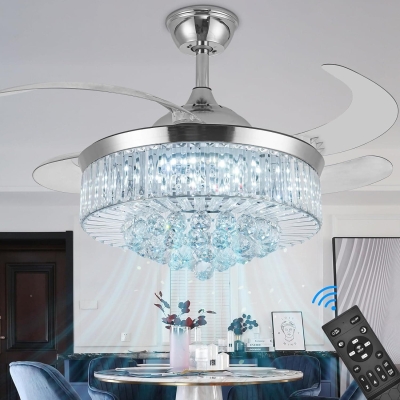 36 in. Invisible Ceiling Fan Chandelier, Modern Crystal Ceiling Fan with Light and Remote for Bedroom Living Room Dining Room, Decorative Ceiling Fan