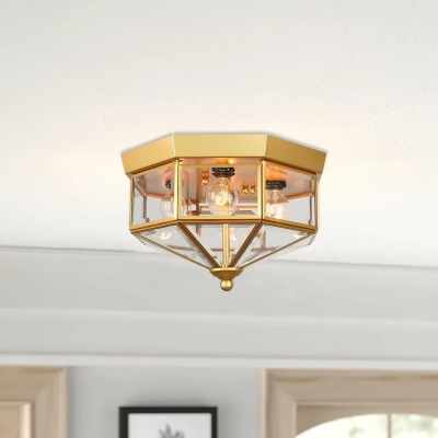 Octagon-Shaped 4-Light Flush Mount Ceiling Light with Clear Glass Shade, Farmhouse Ceiling Light for Kitchen Bedroom Foyer Stairway Hall Closet Porch