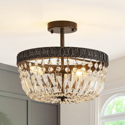 3-Light Bowl-Shaped Semi Flush Mount Ceiling Light Crystal Chandelier Ceiling Light Fixture for Dining Room Kitchen Island Entryway