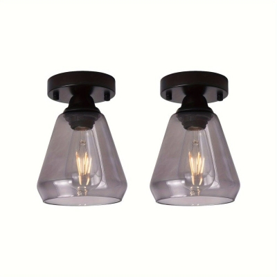 Set of 2 Industrial Semi-Flush Mount Ceiling Light, Rustic Farmhouse Black Ceiling Light for Hallway Entryway Closet