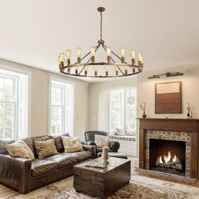 Large Farmhouse Wagon Wheel Chandelier, Rustic Hanging Ceiling Fixture for Dining Room Kitchen Living Room Bedroom