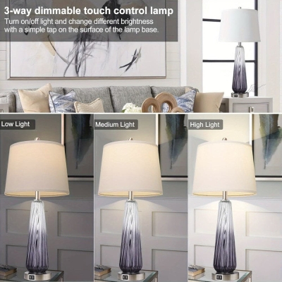 Set of 2 Modern Dimmable Table Lamp with Touch Control USB Ports, Large Nightstand Lamp with White Shade for Living Room Bedrooms NightStand End Table Side Table