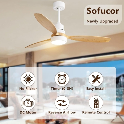 52 in. Ceiling Fan with Light and Remote, Indoor Wood Ceiling Fan for Bedroom Living Room, Outdoor Fan for Patio