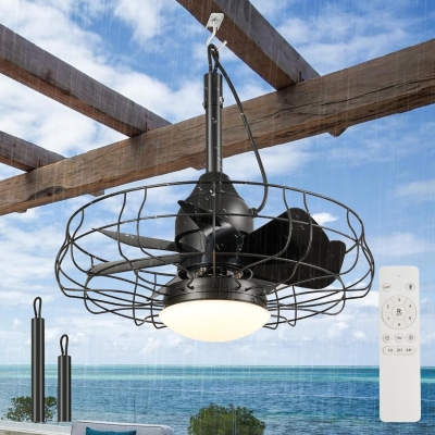 19 in. Vintage Waterproof Outdoor Fans for Pergola, Caged Enclosed Ceiling Fan with Lights, Wet Rated Outdoor Ceiling Fans with Remote for Gazebo Patio