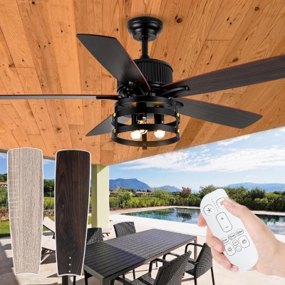 52 in. Farmhouse Rustic Ceiling Fans with Lights, Large Industrial Reversible DC Ceiling Fan