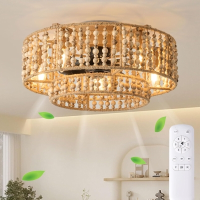 20 in. Beaded Flush Mount Ceiling Fans, Boho Low Profile Ceiling Fan with Lights and Remote, Reversible Reversible Ceiling Fan for Bedroom Dining Room