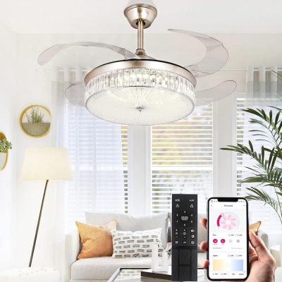 42 in. Modern Bladeless Crystal Chandelier Ceiling Fan, Low Profile Remote Control Ceiling Fan, Brushed Nickel Bedroom Ceiling Fans, Living Room Fan