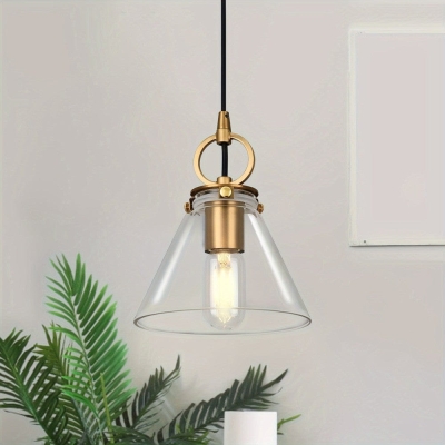 Single Cone Glass Pendant Light, Modern Pendant Hanging Light with Clear Glass Shade for Entryway Dining Room Kitchen Island