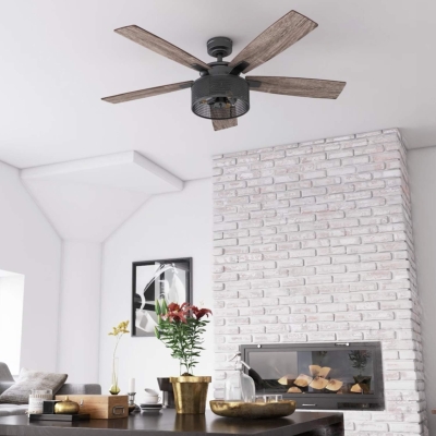 52 in. Industrial Looking Ceiling Fan, Indoor LED Ceiling Fan with Light Remote Control, Matte Black Reversible Ceiling Fan