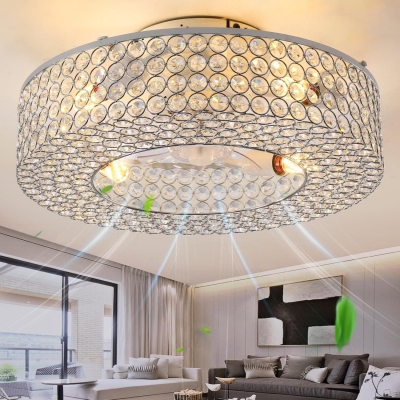 20 in. Modern Luxury Ceiling Fans with Lights, Crystal Enclosed Caged Ceiling Fandelier, Living Room Fan