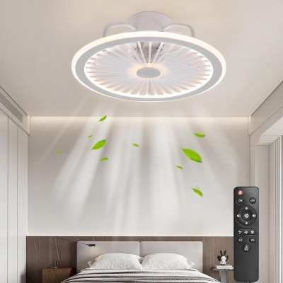 Modern Ceiling Fan with Low Profile Light and Remote, White Flush Mount Bladeless Ceiling Fandelier for Bedroom Living Room