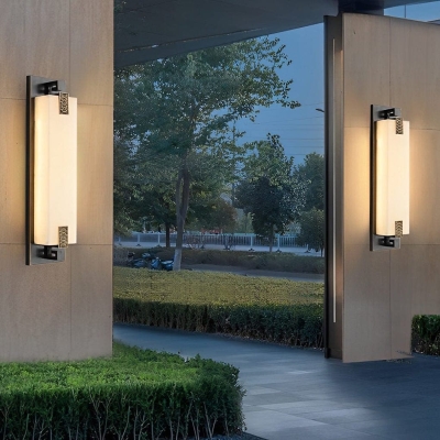 Rustproof Copper Outdoor Wall Light with Natural Marble Lampshade, Elegant and Durable Lighting Fixture for Porch, Garden, and Terrace