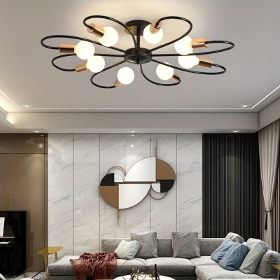 Flower Shaped 8-Light Semi Flush Mount Light, Modern Sputnik Flush Mount Light, Vintage Ceiling Light Fixture for Kitchen Dining Living Room Bedroom