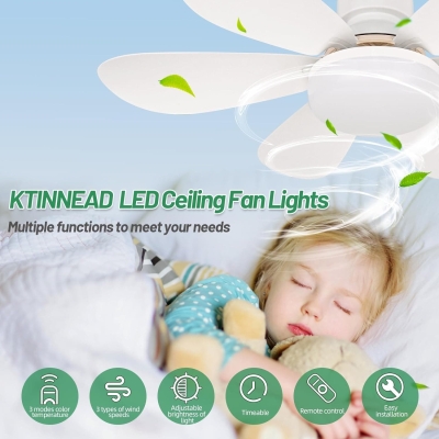 Socket Fan Light with Remote,, Ceiling Fan with Low Profile Light for Kitchen Bedroom Dining Room Living Room