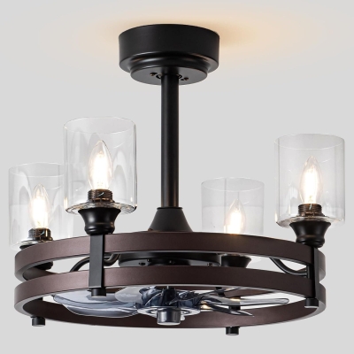 21 in. Farmhouse Ceiling Fan, Black Caged Ceiling Fan with Light and Remote, Indoor Ceiling Fan for Bedroom Kitchen Dining Room, Bronze Ceiling Fan