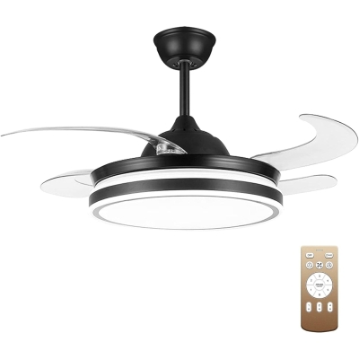 42 in. Black Retractable Ceiling Fan with Light and Remote Control for Bedroom Living Room Dining Room, Designer Fans