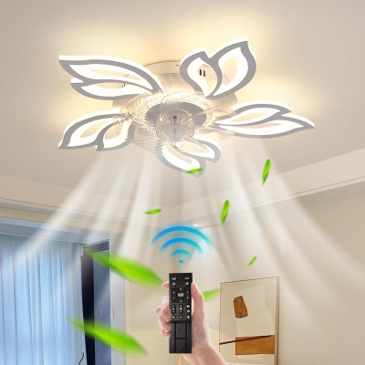 Modern Ceiling Fan with Light, Bladeless Fandelier for Bedroom Remote Control, Dimmable Low Profile Ceiling Fan with Light for Kitchen