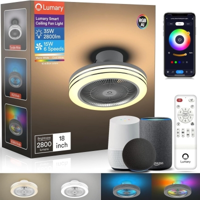 18 in. Smart Wi-Fi Bluetooth Ceiling Fan with RGB Light, Reversible Ceiling Fan with Alexa, Google Assistant, Remote Control