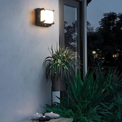 Durable Frosted Textured Waterproof Outdoor Wall Lamp with Milky White Lampshade for Patios, Balconies, Garages, and Villas