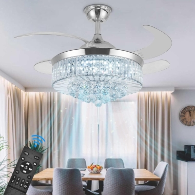 36 in. Crystal Ceiling Fan with LED Lights Remote, Modern Fandelier for Bedroom Living Room, Indoor Retractable Invisible Decorative Ceiling Fan