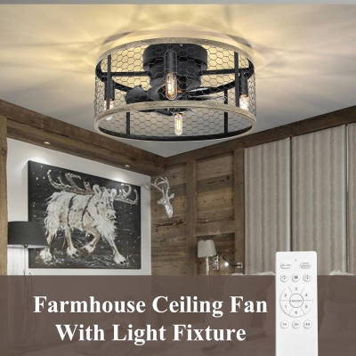 18 in. Small Farmhouse Caged Ceiling Fan with Light Remote, Flush Mount Rustic Ceiling Fans for Kitchen Living Room Bedroom
