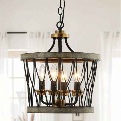 4-Light Rustic Crystal Hanging Light, Dimmable Drum Shaped Crystal Pendant Light for Kitchen Island