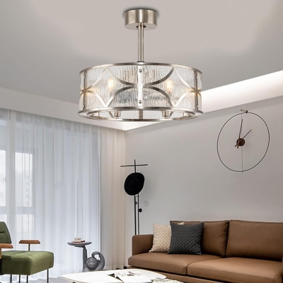 20 in. Bladeless Brushed Nickel Caged Ceiling Fan with Light and Remote, Small Modern Enclosed Low Profile Chandelier Ceiling Fan for Bedroom Living Room