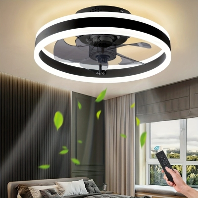 Low Noise Bladeless Ceiling Ceiling Fan with LED Light Remote Control, Reversible Black Ceiling Fan for Living Room Bedroom Study Restaurant