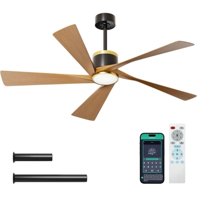65 in. Contemporary Indoor Outdoor Ceiling Fan with Light and Remote APP Control, 5 Blades Reversible Dimmable Noiseless Black Outdoor Fan Gold Ceiling Fan