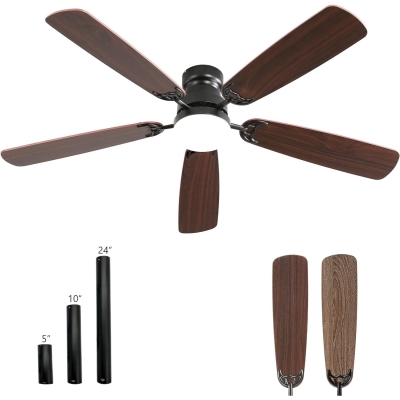 52 in. Black Modern Ceiling Fan with Light and Remote, 5 Blade Flush Mount Ceiling Fan, Low Profile Reversible Quiet Ceiling Fans for Bedroom Living Room